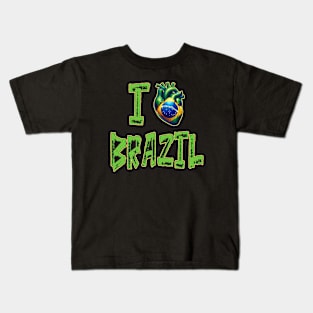 I Love Brazil Real Heart Flag Pride Kids T-Shirt